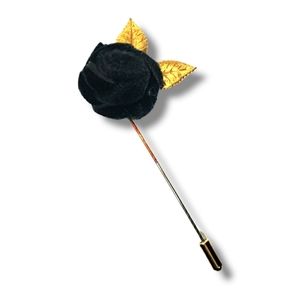 VELET FLOWER GOLD LEAF BLACK LAPEL PIN